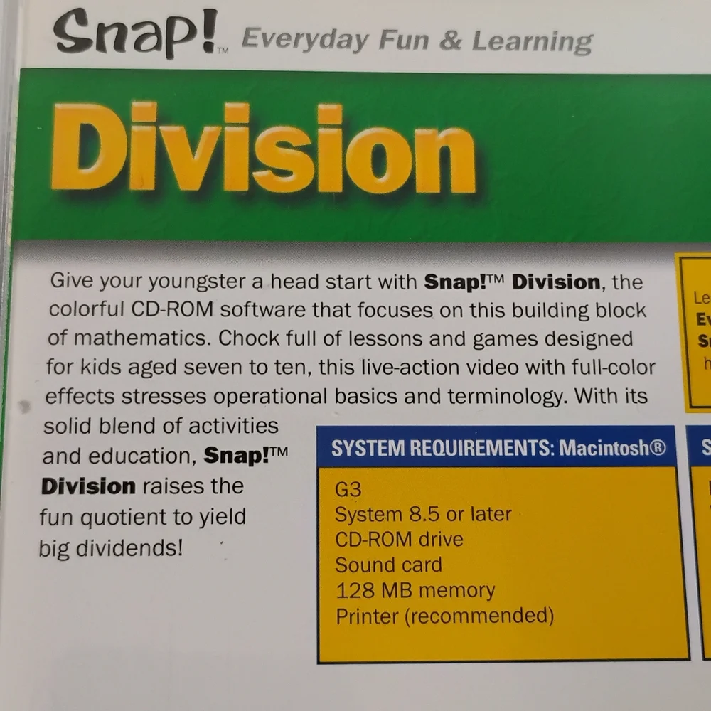 Snap! Division Educational Math Homeschool Learning Video Game Ages 7-10 PC Mac